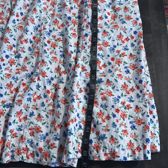 Old Navy Red White Blue Floral Linen Sweetheart Dress Smocked Back Midi Size LG - Picture 10 of 10